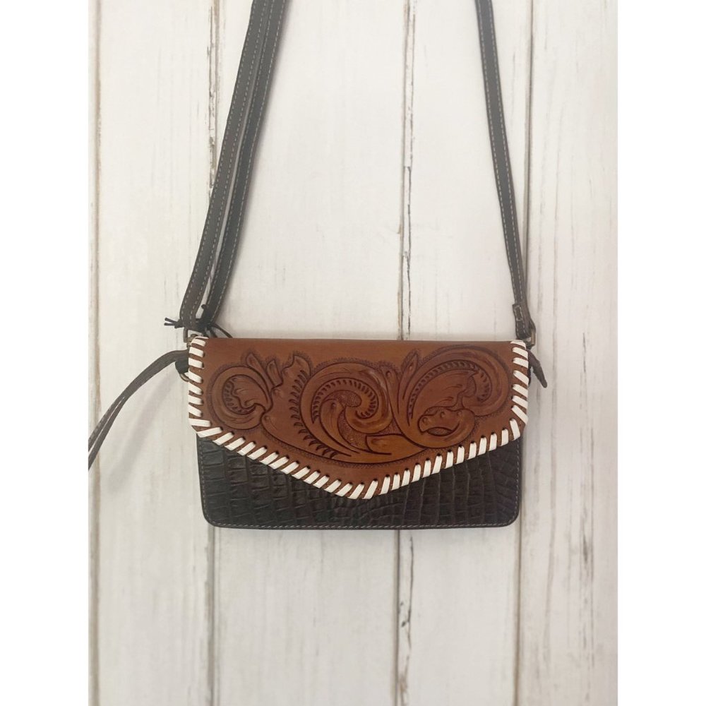Myra Genuine Leather Hand Tooled Crossbody Wallet